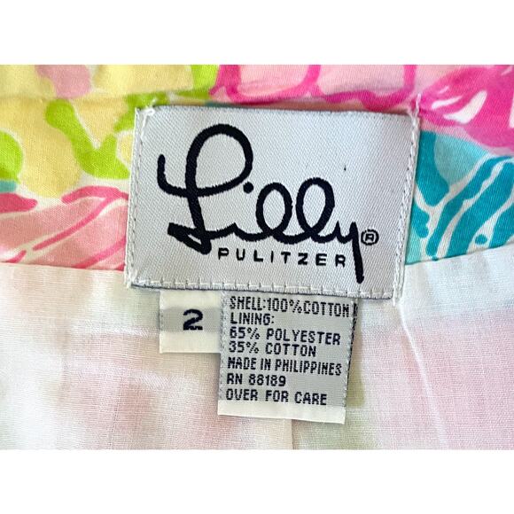 Lilly Pulitzer Vintage Patchwork Floral Animal Mini Skirt Pink Blue Size 2 - Picture 6 of 7